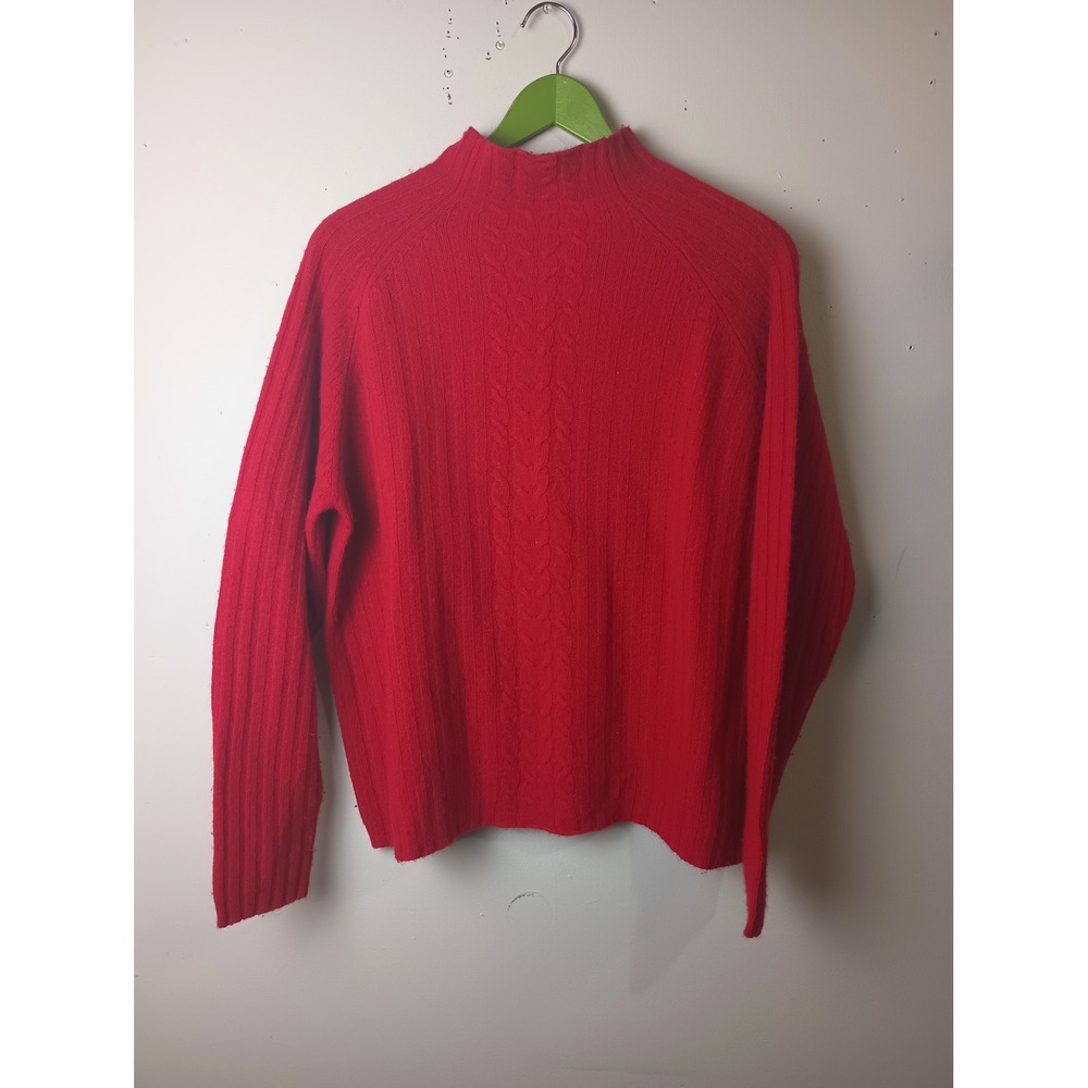 White Stag Red Lambswool Angora Blend Mock Neck Cable Knit Sweater Womens Medium